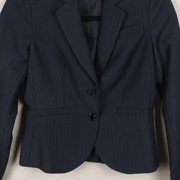 Calvin Klein Black Pinstripe One Notch Two Button Front Long Sleeve Crop Blazer - Picture 3 of 13